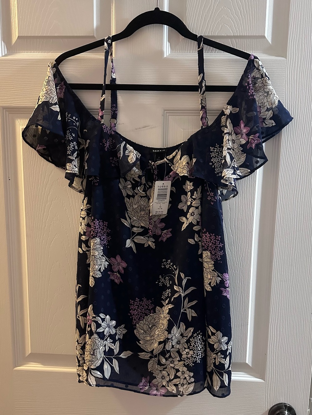 Torrid Navy Floral Tie-Front Ruffle Blouse